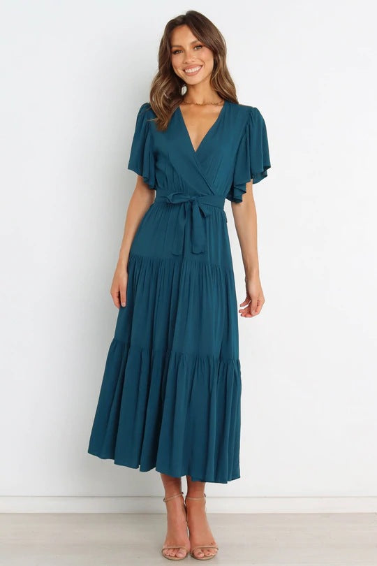 Elegantes Maxikleid Frieda mit tiefem V-Ausschnitt für Frauen