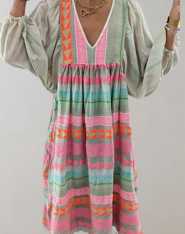 Warmes Geometrisches Kleid mit V-Ausschnitt für dich