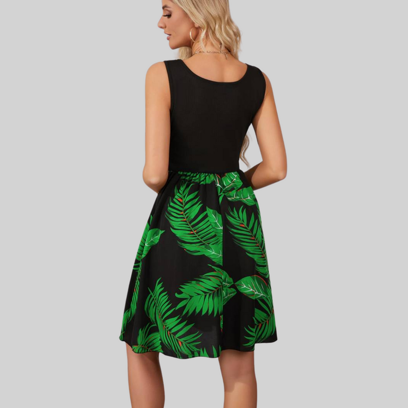 Schickes Weiches Kleid mit Blätterdruck für jeden Anlass