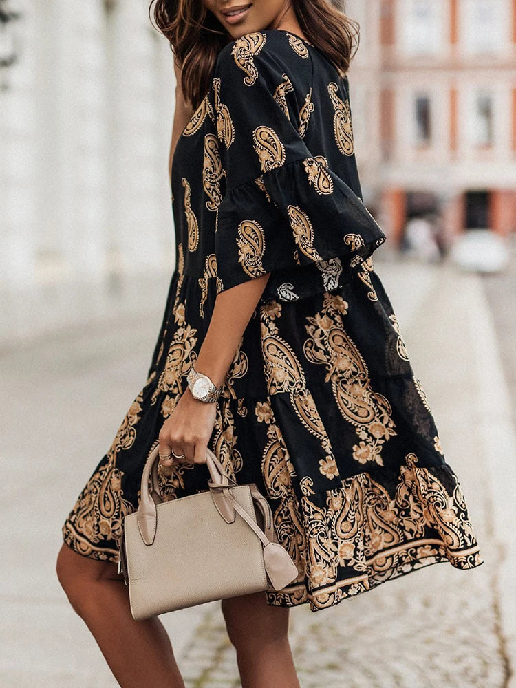 Bequemes Emma -Bohème Mini Kleid für jeden Anlass