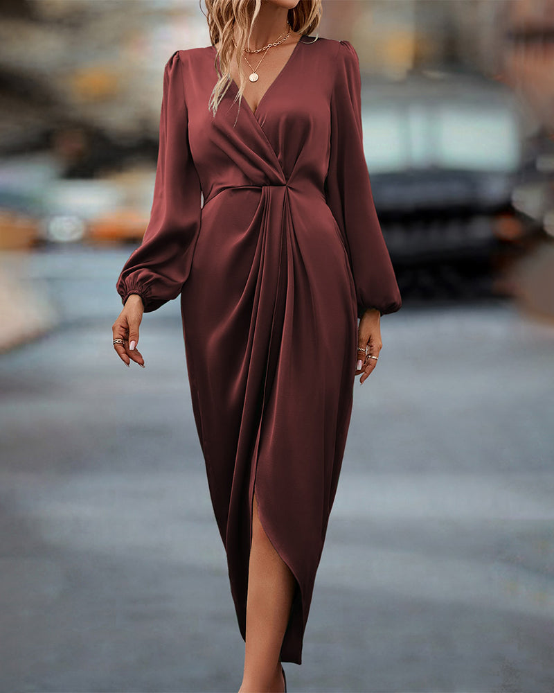Elegantes Veronika Kleid mit V-Ausschnitt und Laternenärmeln