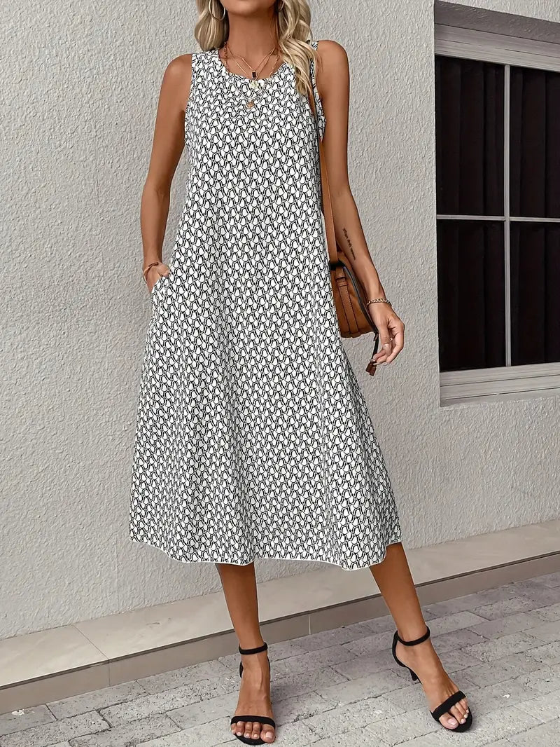 Schönes, Lässiges Kleid Mit Alloverdruck und Tasche