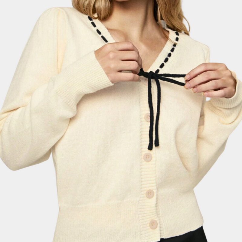 Eleganter Damenpullover mit V-Ausschnitt und Schleife