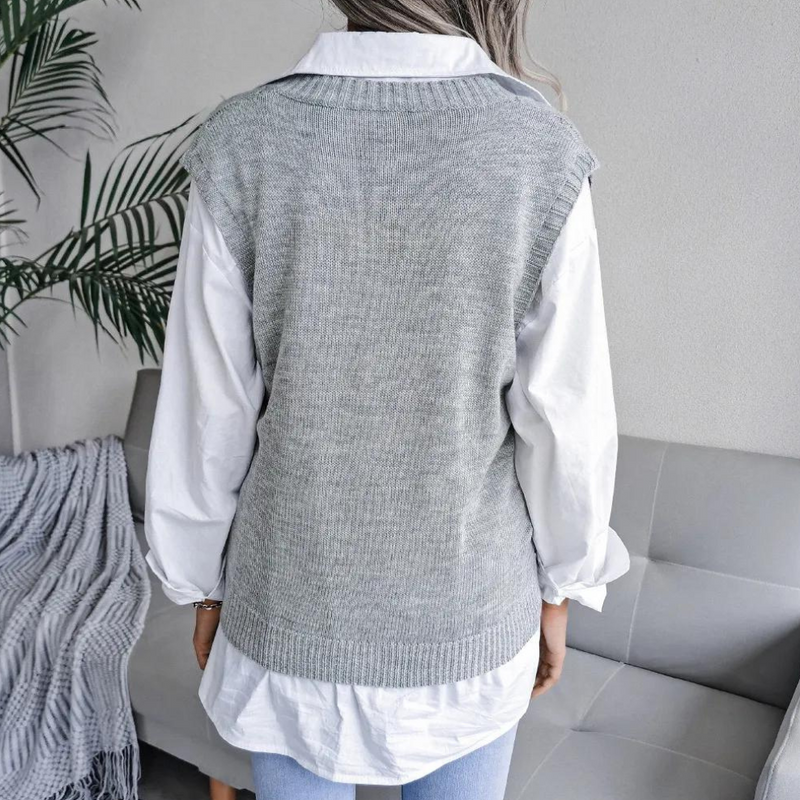 Damen Pulsweste mit V-Ausschnitt und Zopfmuster