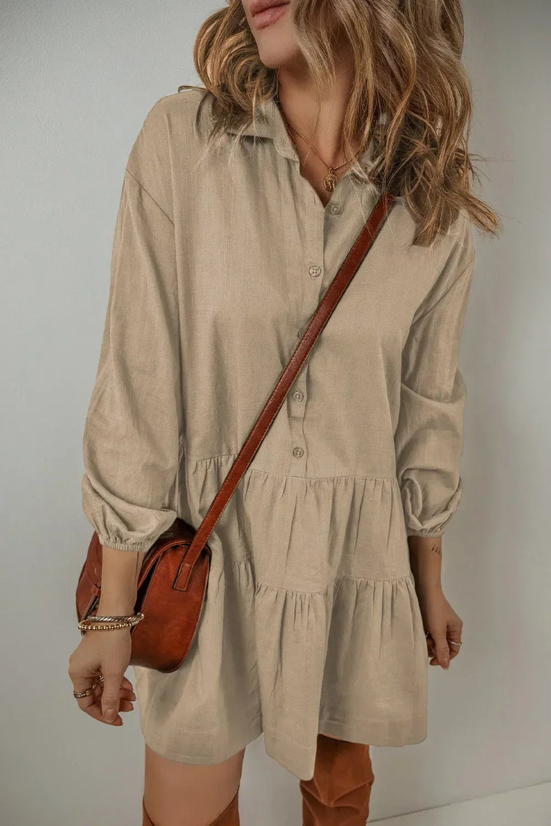 Weiches Bohemian Kleid mit Rüsche und Ballonärmeln