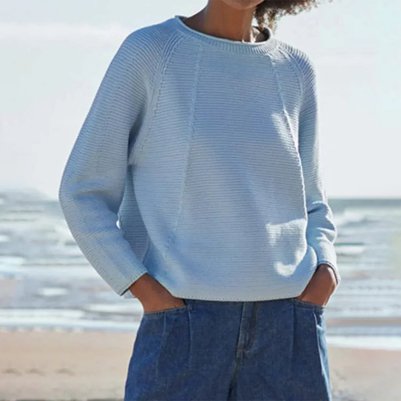 Bequemer Blauer Pullover Für Jeden Tag Langarmpullover