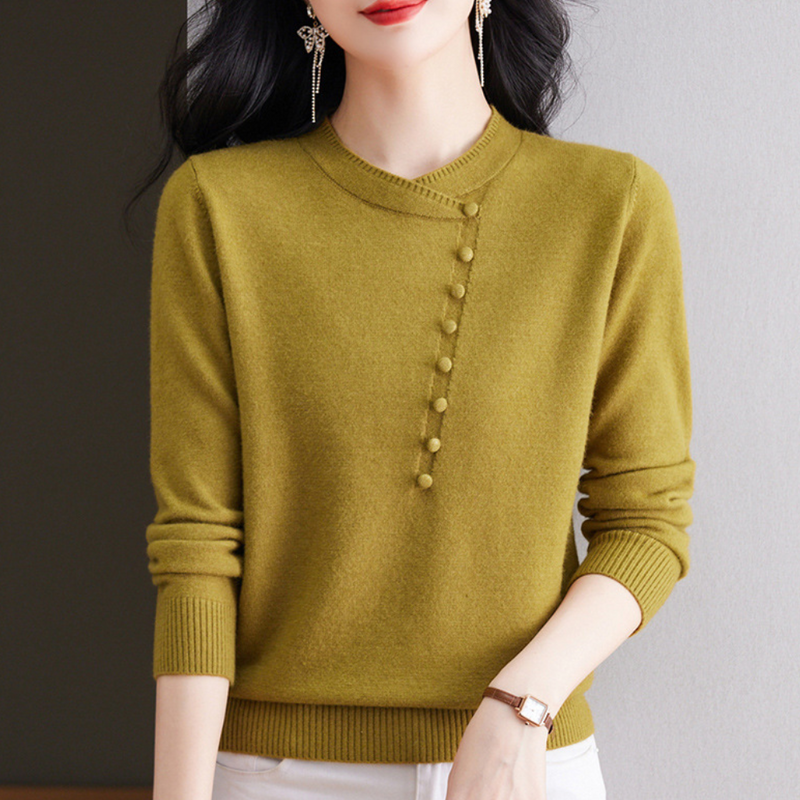 Bequemer Eleganter Damenpullover Mit Zeitlosen Knöpfen