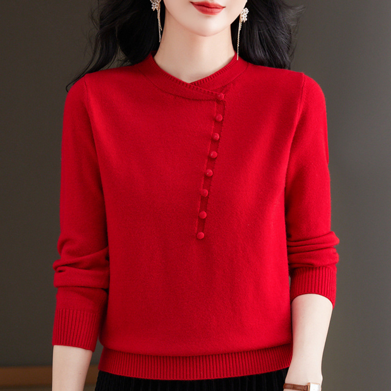Bequemer Eleganter Damenpullover Mit Zeitlosen Knöpfen