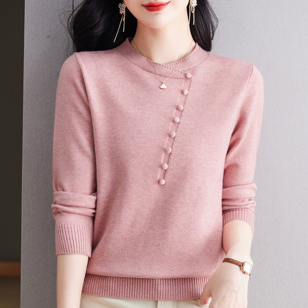 Bequemer Eleganter Damenpullover Mit Zeitlosen Knöpfen