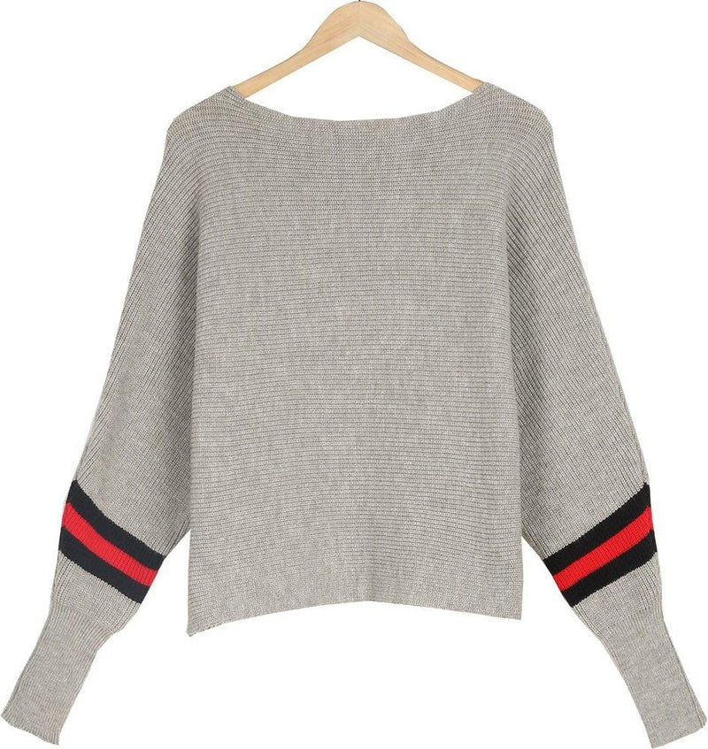 Bequemer Grauer Pullover Mit Roten Streifen für Jeden Tag