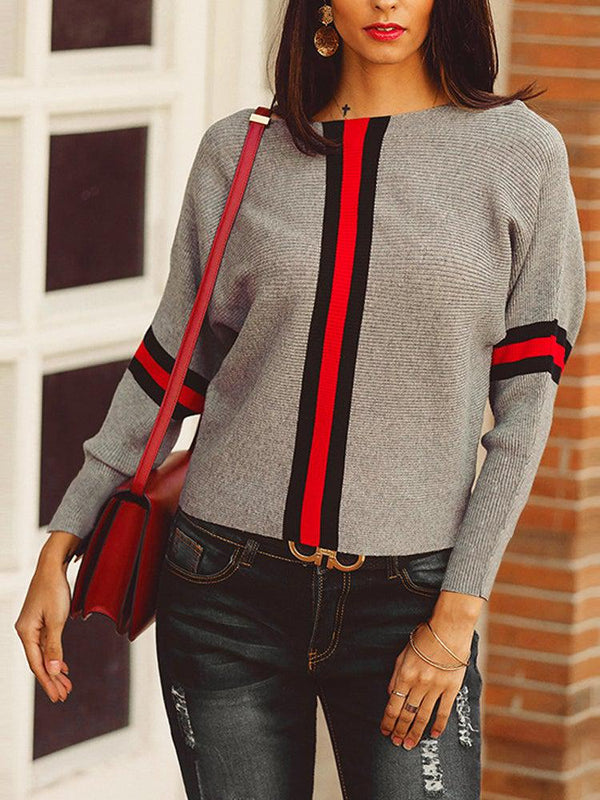 Bequemer Grauer Pullover Mit Roten Streifen Für Kinder