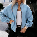 Blaue Damen-Übergangsjacke mit Reißverschluss