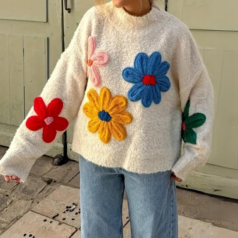 Modischer Pullover mit Blumenmuster für Frauen