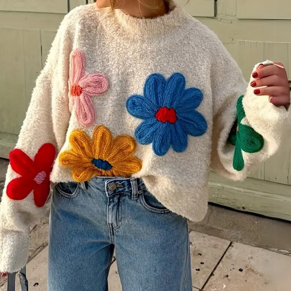 Modischer Pullover mit Blumenmuster für Frauen
