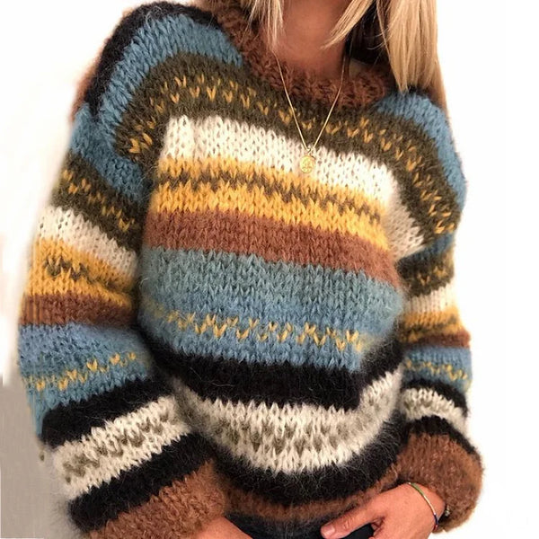 Bunter Bequemer Jacquard-Pullover Für Jeden Anlass