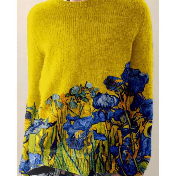 Bunter Und Eleganter Pullover Mit Blumenmuster Für Frauen
