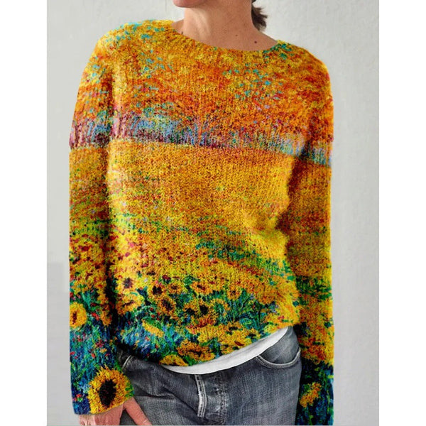 Bunter Weicher Pullover Mit Schönem Blumendruck