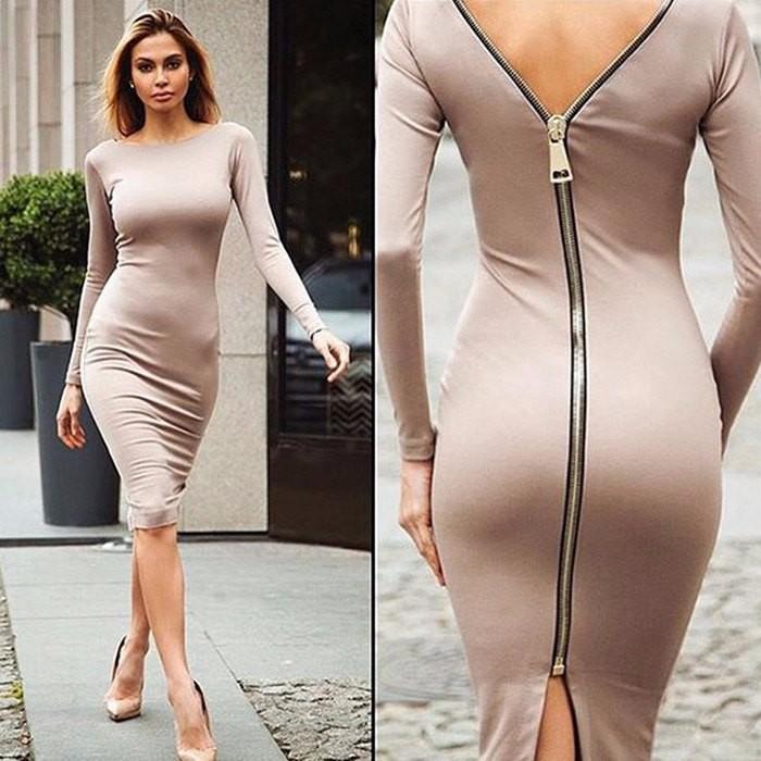 Elegantes Langarmkleid mit Reißverschluss hinten für dich