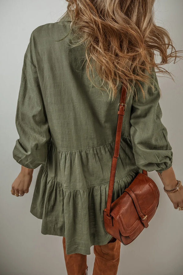 Weiches Bohemian Kleid mit Rüsche und Ballonärmeln