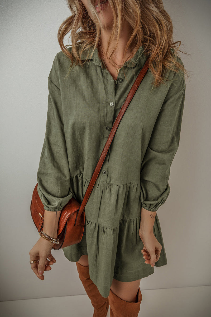 Weiches Bohemian Kleid mit Rüsche und Ballonärmeln