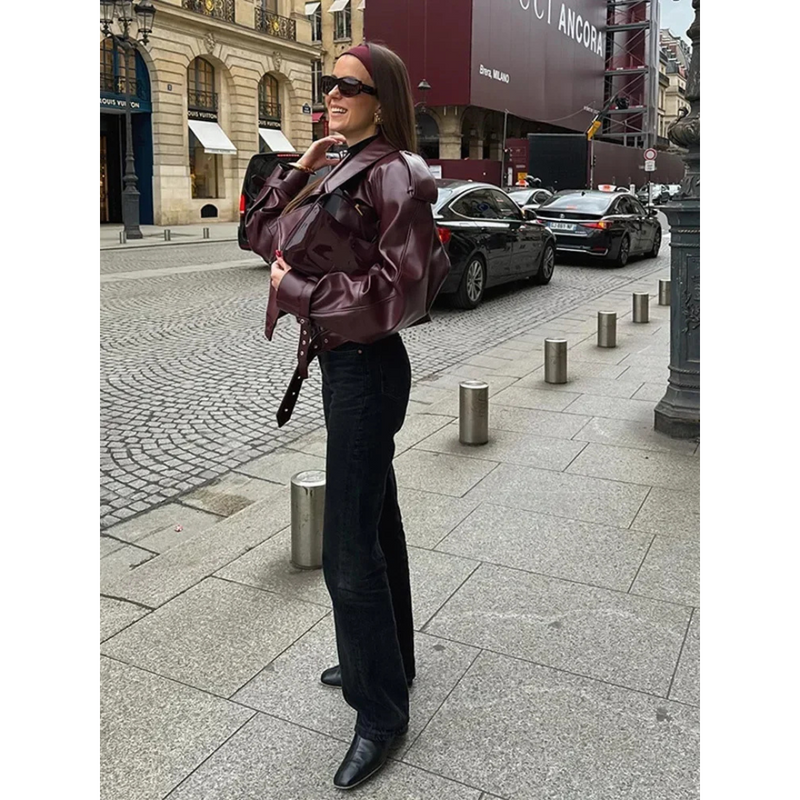 Damen-Cropped-Jacke im Oversized-Stil mit Statement-Gürtel-Design