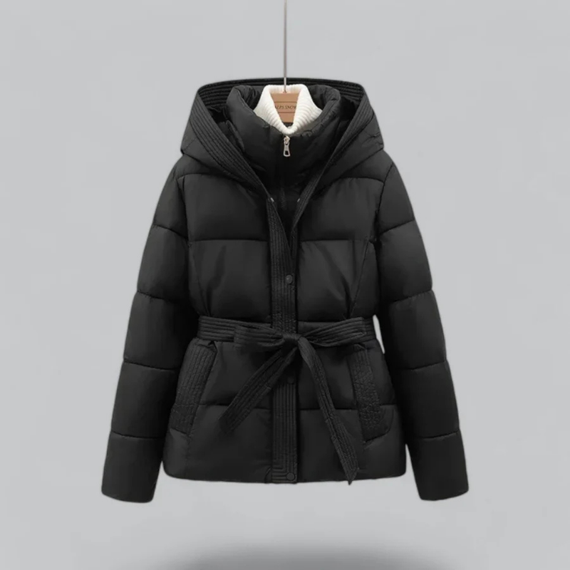 Damen Warme Gürtel Kapuzen Puffer Jacke
