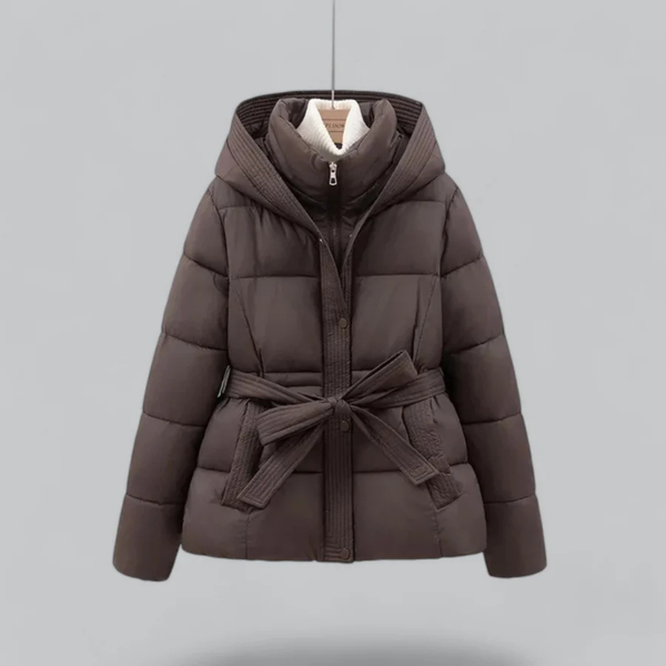 Damen Warme Gürtel Kapuzen Puffer Jacke