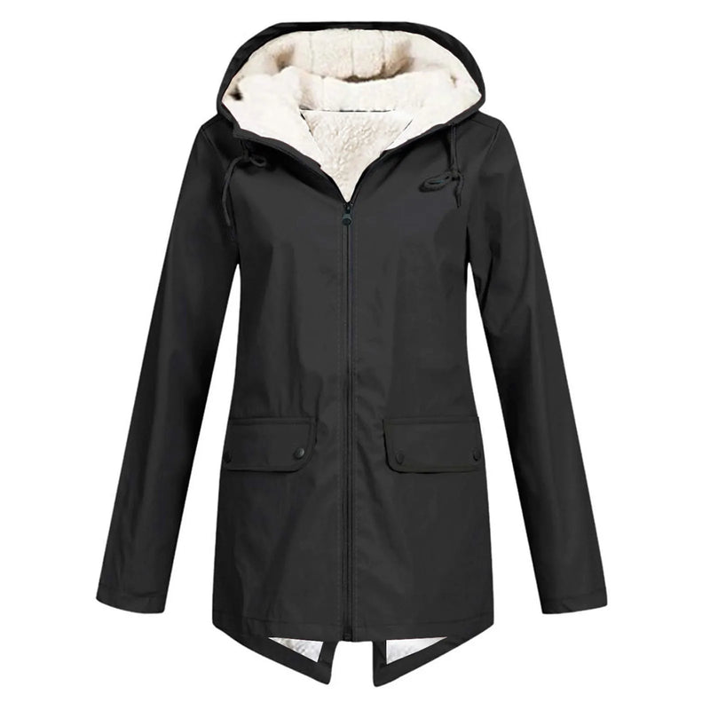 Damen Wasserdichter Winter Trenchcoat Mit Kapuze Coat