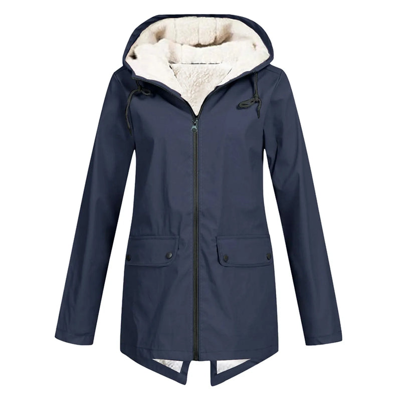 Damen Wasserdichter Winter Trenchcoat Mit Kapuze Coat