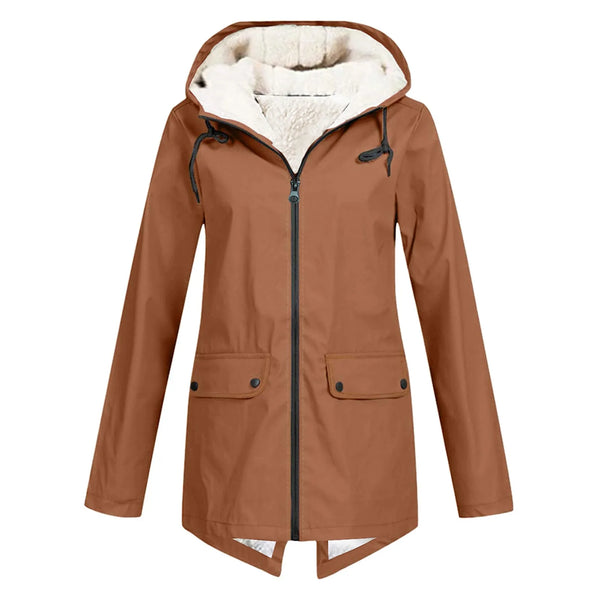 Damen Wasserdichter Winter Trenchcoat Mit Kapuze Coat