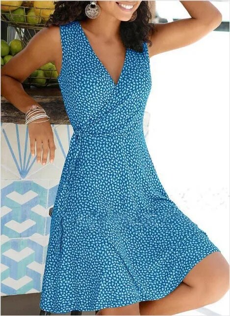 Schönes Emma- Ärmelloses Kleid mit V-Ausschnitt für Damen