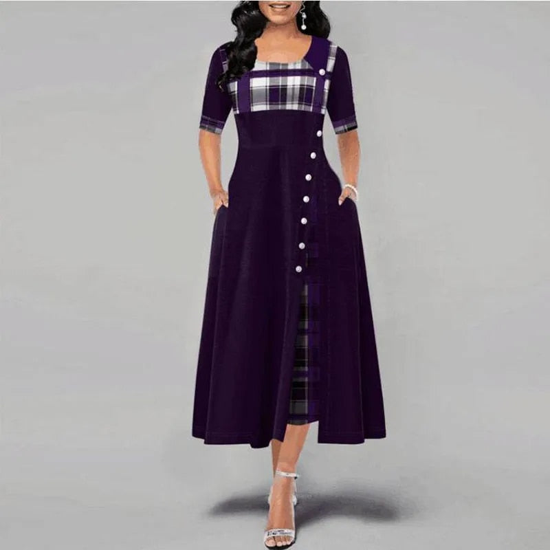 Weiches Kariertes Kleid Mit Halben Ärmeln Für Dich