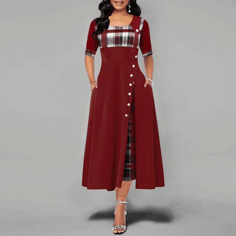 Weiches Kariertes Kleid Mit Halben Ärmeln Für Dich