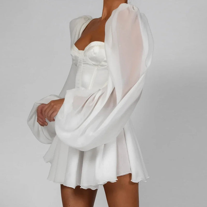 Elegantes Emma -Satin Bustier Mini Kleid mit Puffärmeln