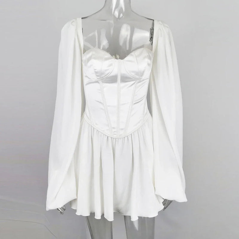 Elegantes Emma -Satin Bustier Mini Kleid mit Puffärmeln