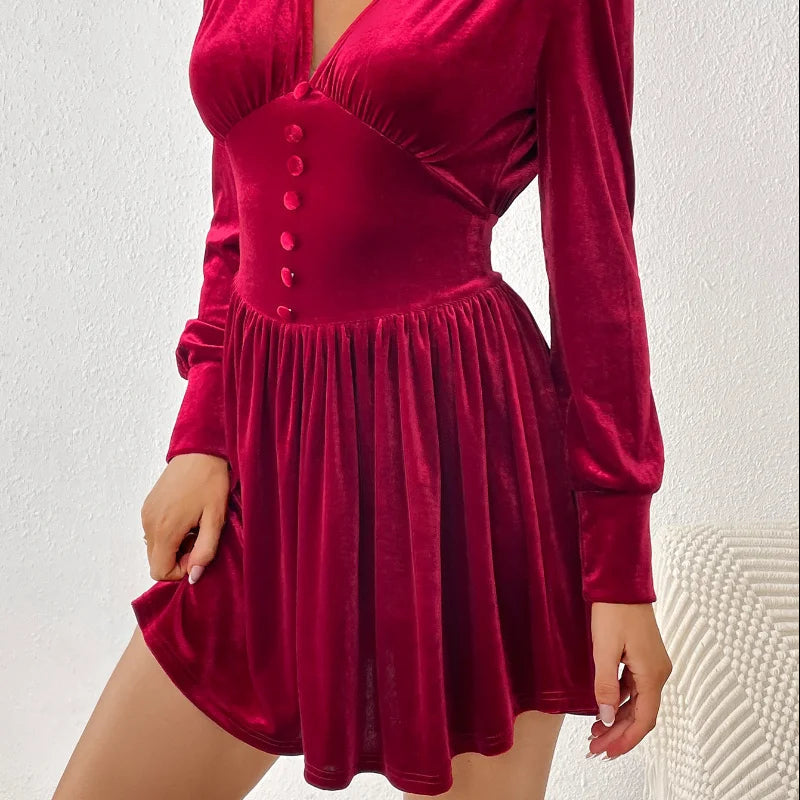 Elegantes Minikleid mit V-Ausschnitt und Knöpfen