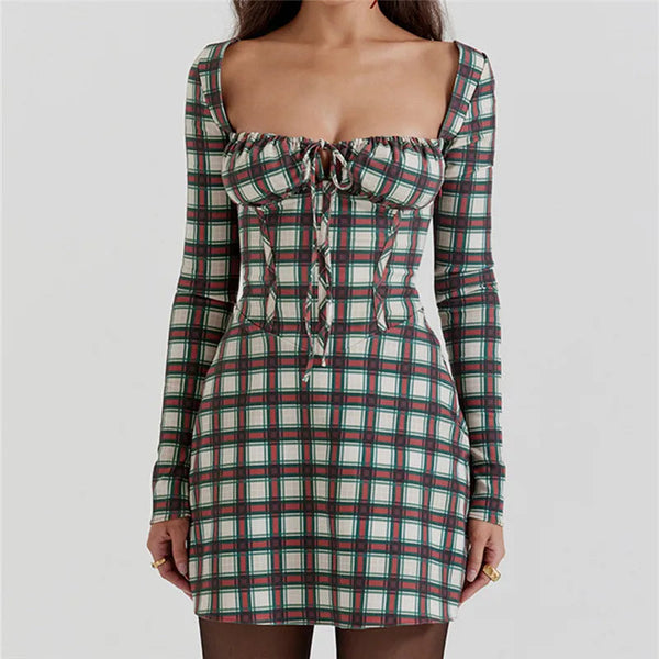 Schickes Kariertes Minikleid mit Herzausschnitt für Damen