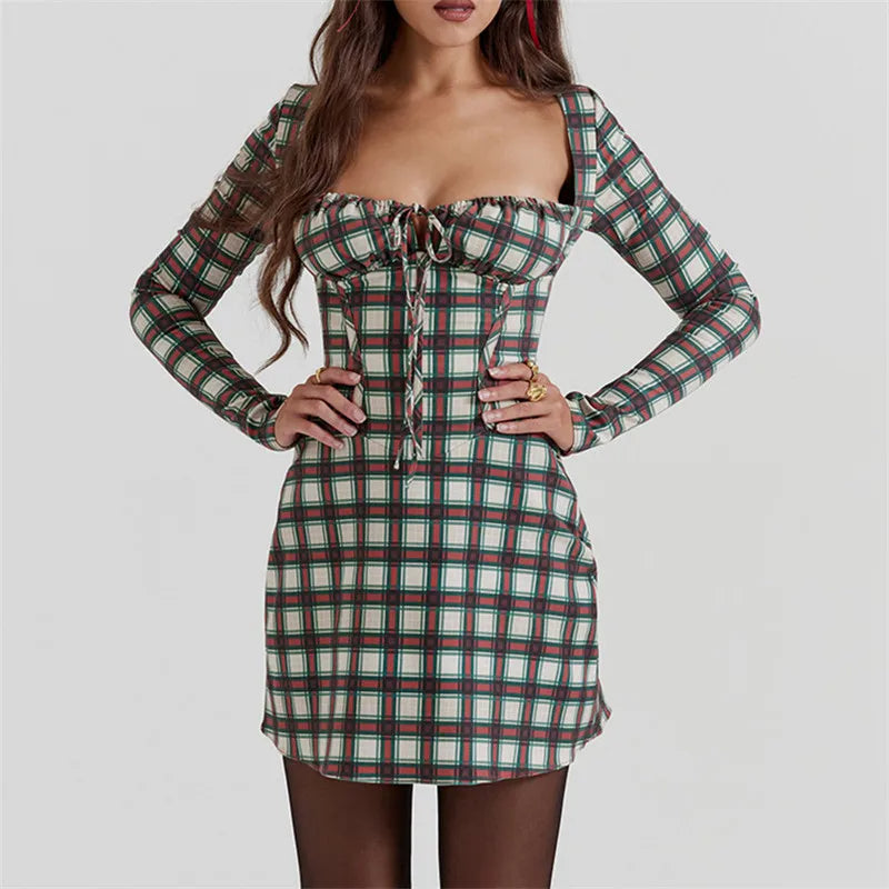 Schickes Kariertes Minikleid mit Herzausschnitt für Damen