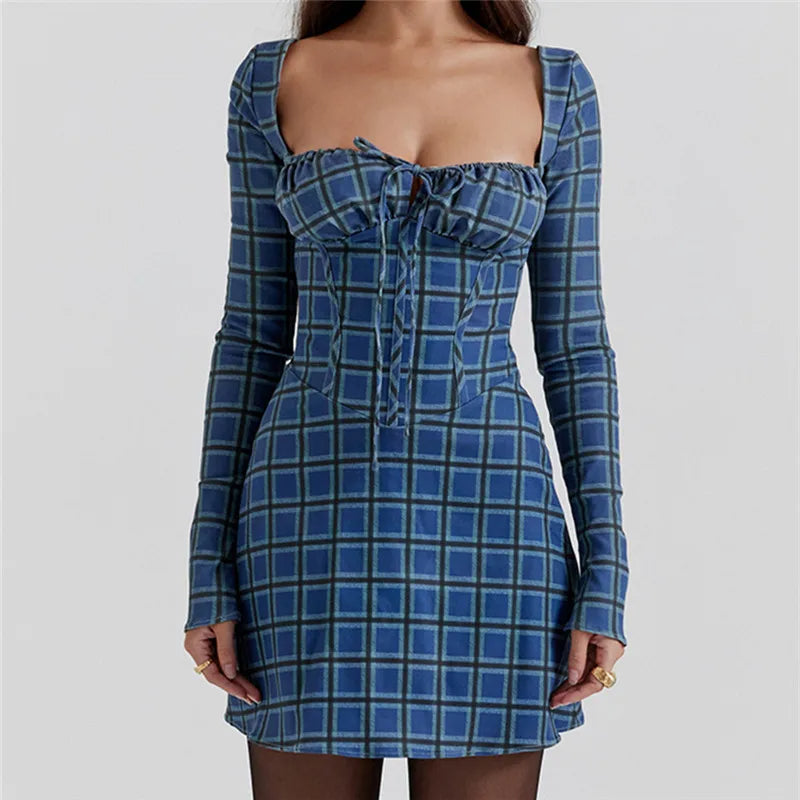 Schickes Kariertes Minikleid mit Herzausschnitt für Damen