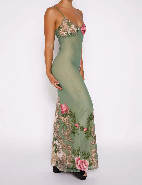 Elegantes Henriette Florales Maxikleid mit V-Ausschnitt Damen