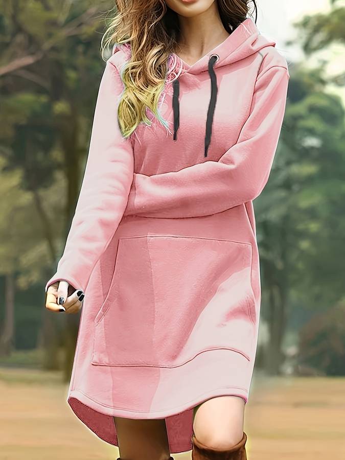 Bequemes Rotes Kapuzen Sweatshirtkleid mit Taschen für Kinder