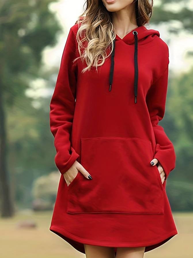 Bequemes Rotes Kapuzen Sweatshirtkleid mit Taschen für Kinder