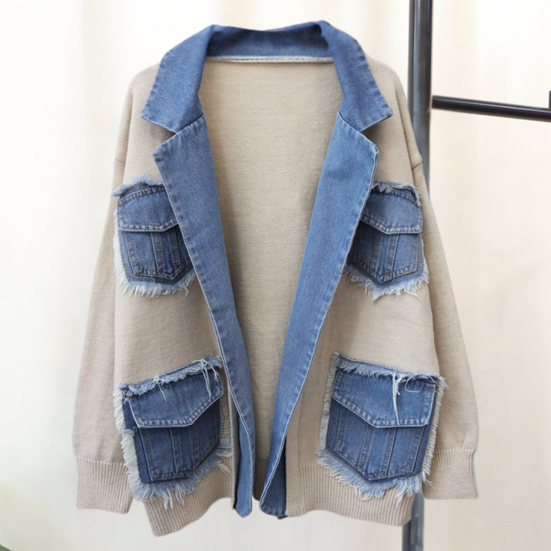 Elegante Weiche Damenweste Mit Denim-Akzenten Für Stil