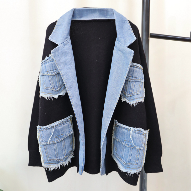Elegante Weiche Damenweste Mit Denim-Akzenten Für Stil