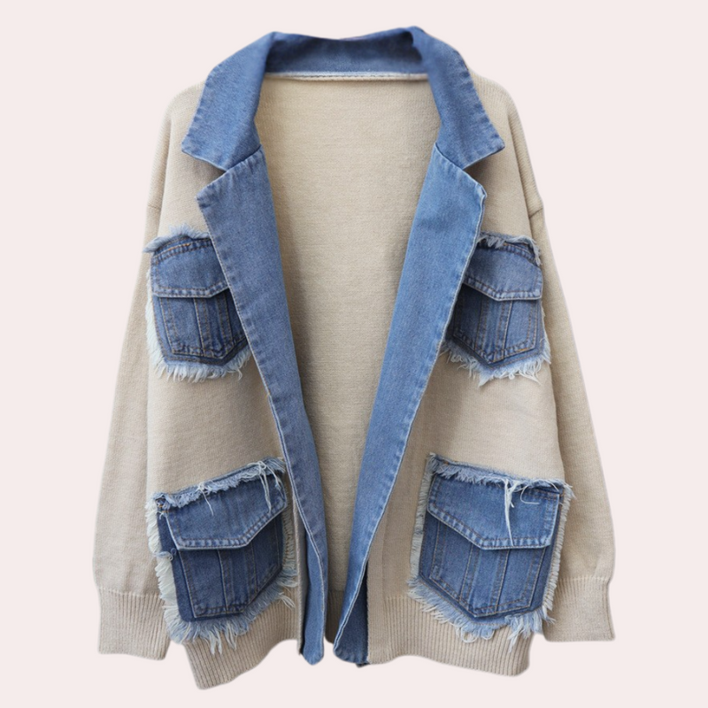 Elegante Weiche Damenweste Mit Denim-Akzenten Für Stil