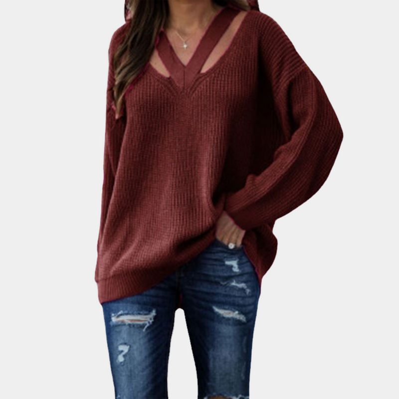 Eleganter Bequemer Pullover Für Damen Mit V-Ausschnitt