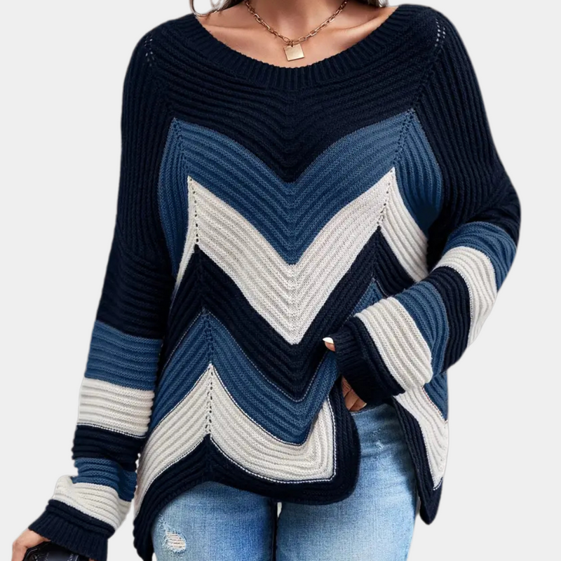 Eleganter Damen Strickpullover Mit Wellenmuster Für Alltag