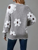 Eleganter Grauer Pullover Mit Blumen Für Damen