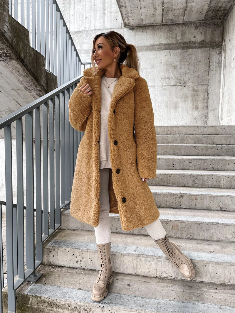 Eleganter Kuschelig Warmer Teddy Weicher Mantel Lang Coat