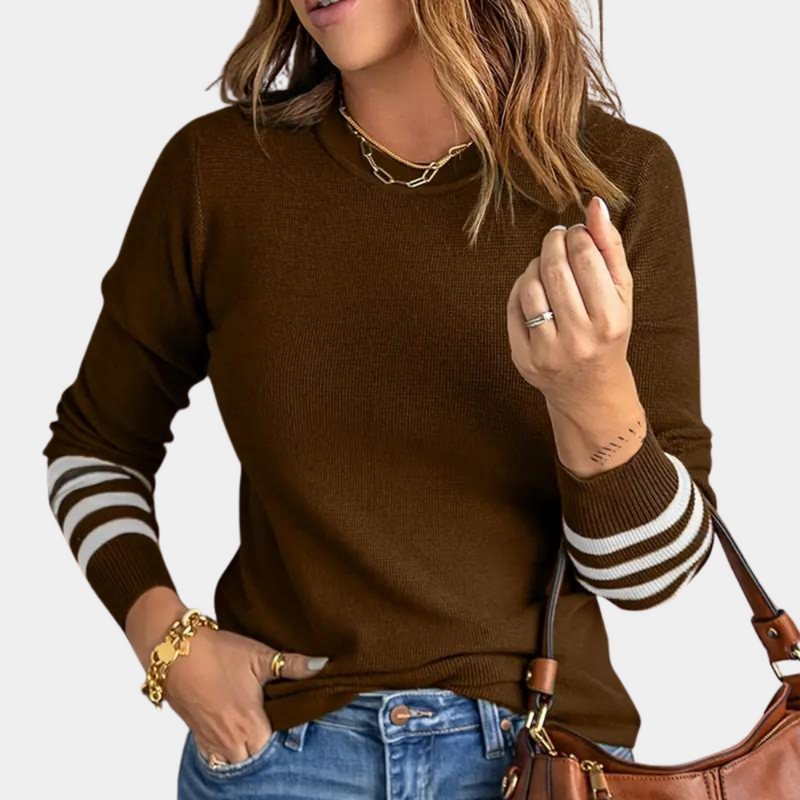 Eleganter Weicher Damenpullover Mit Gestreiften Ärmeln